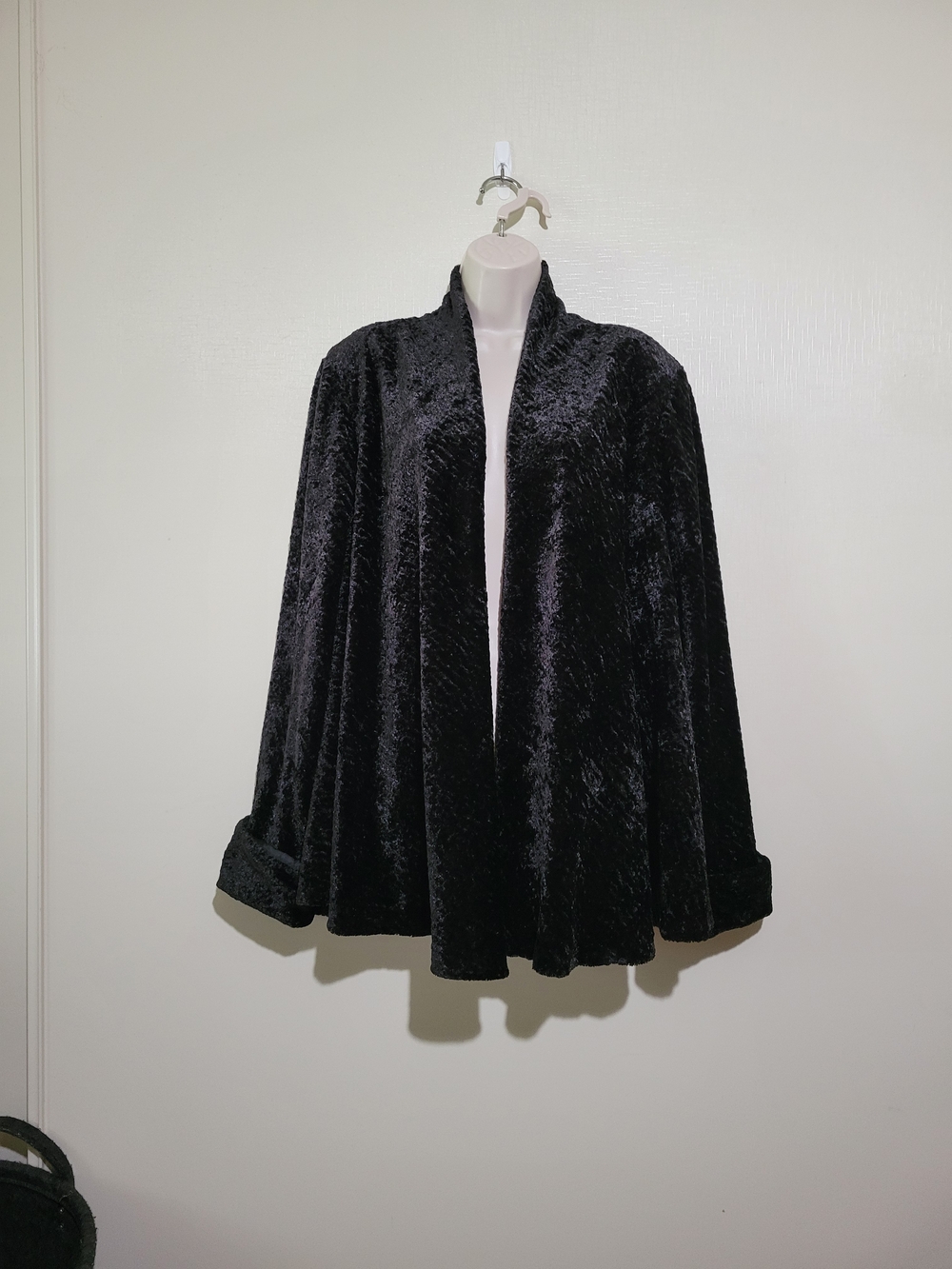 Black Plush Open-Front Cardigan
